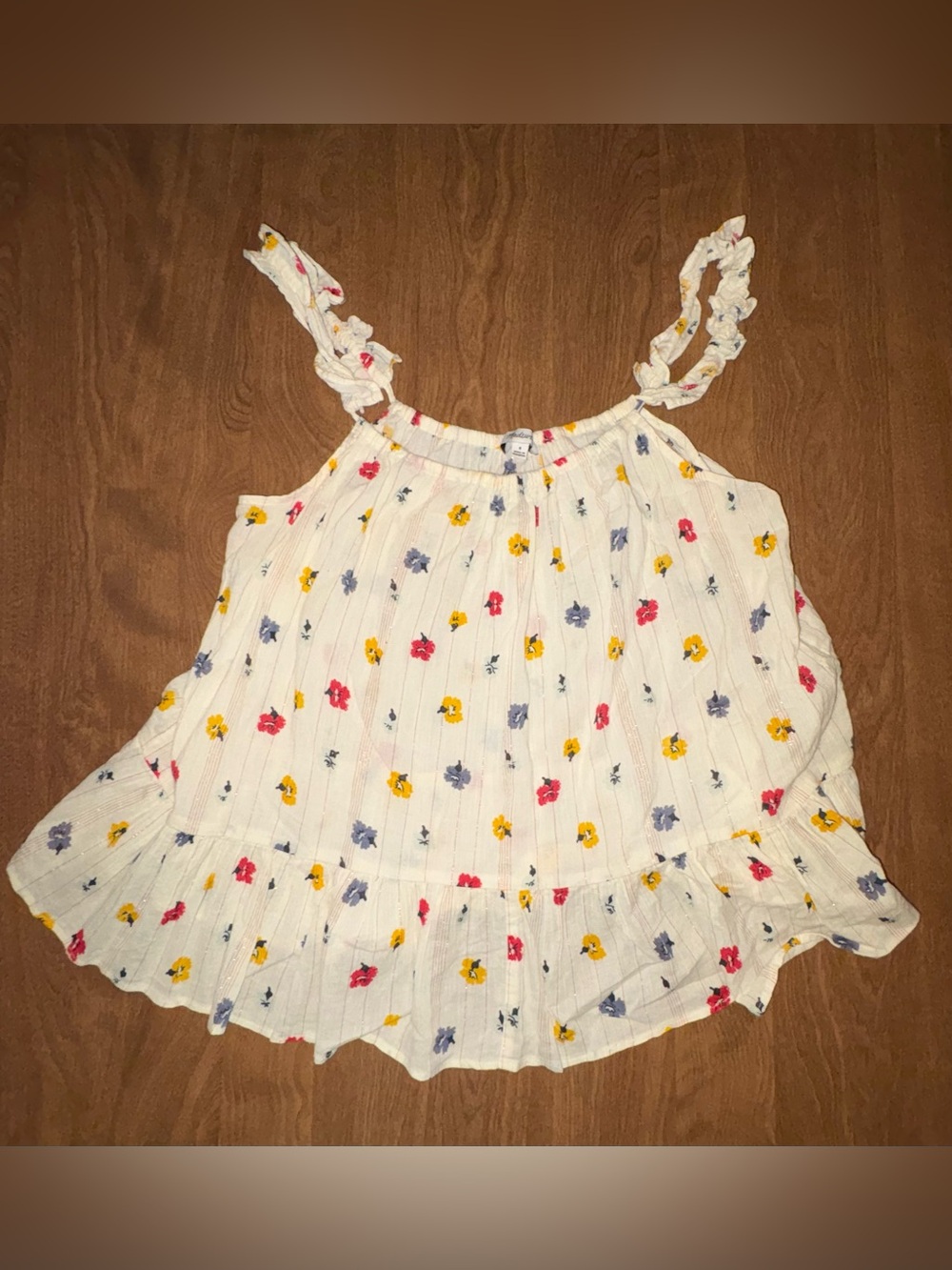 Madewell White Floral Ruffle Strap Tank Top